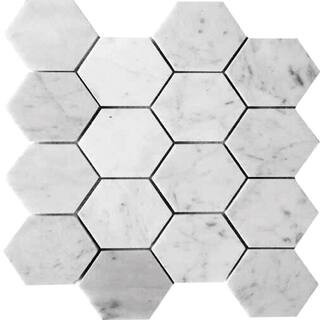 White 4 in. x 5 in. Honed Hexagon Marble Wall and Floor Tile Sample (0.13 sq. ft./Piece) | The Home Depot