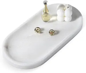 African Natural White Marble Decorative Tray, 10" x 5" Marble Vanity Tray for Bathroom Countertop... | Amazon (US)