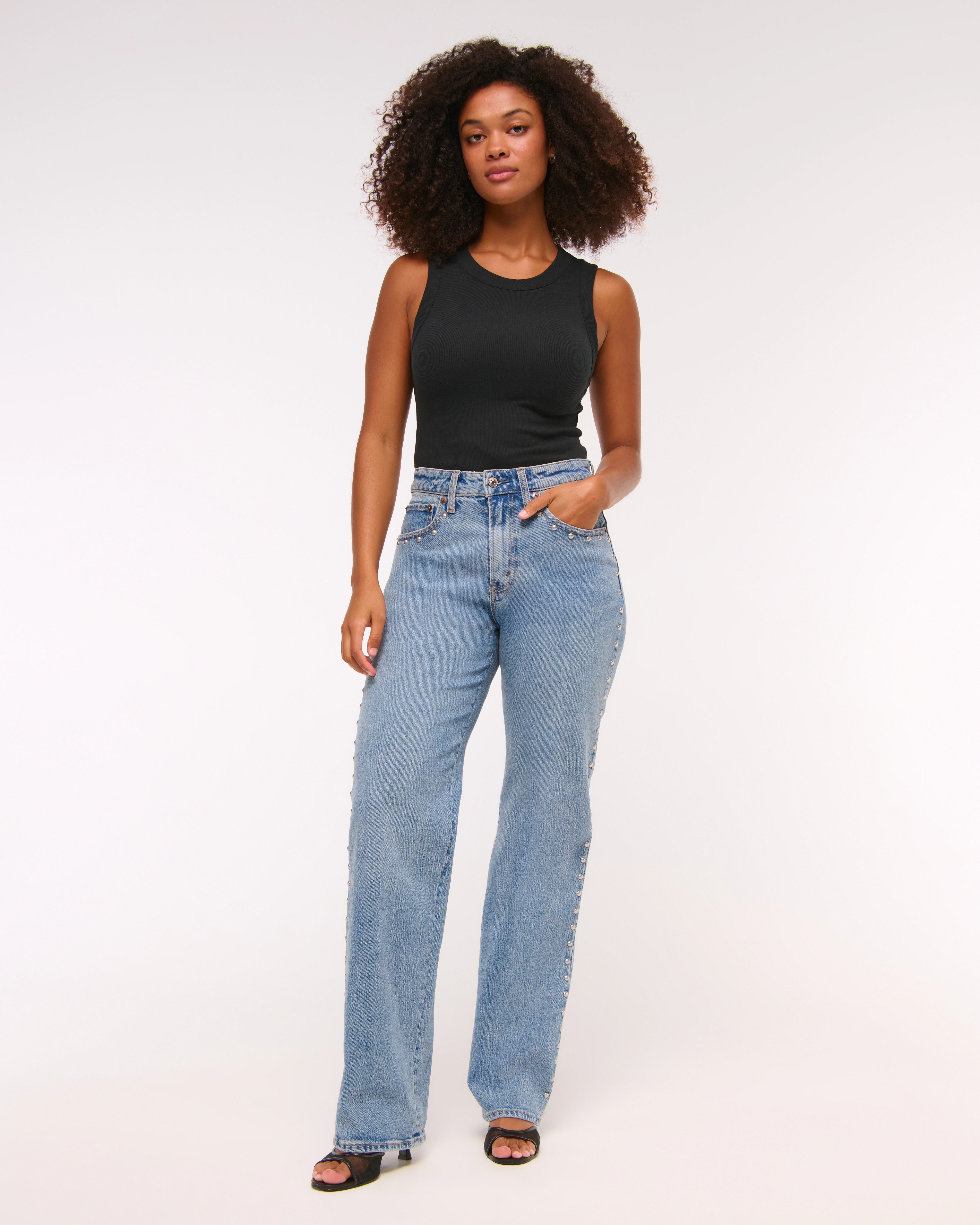 Curve Love High Rise 90s Relaxed Studded Jean | Abercrombie & Fitch (US)