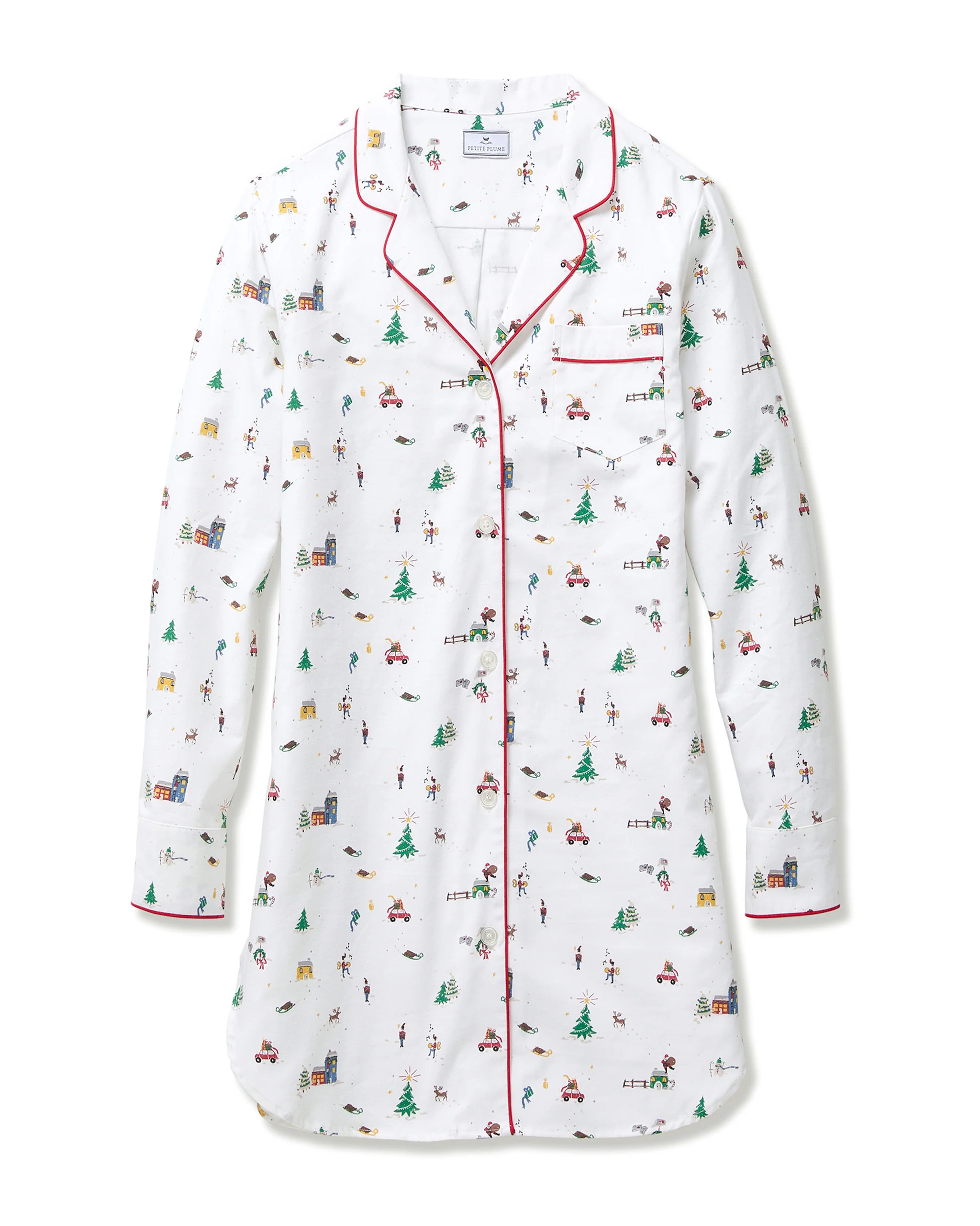 Women's Twill Nightshirt in Holiday Town | Petite Plume
