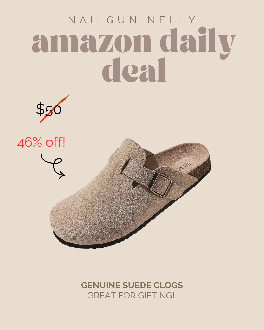 Amazon Daily Deal! 

Genuine Suede Clogs
 

 #LTKSaleAlert #LTKFindsUnder50 #LTKShoeCrush
