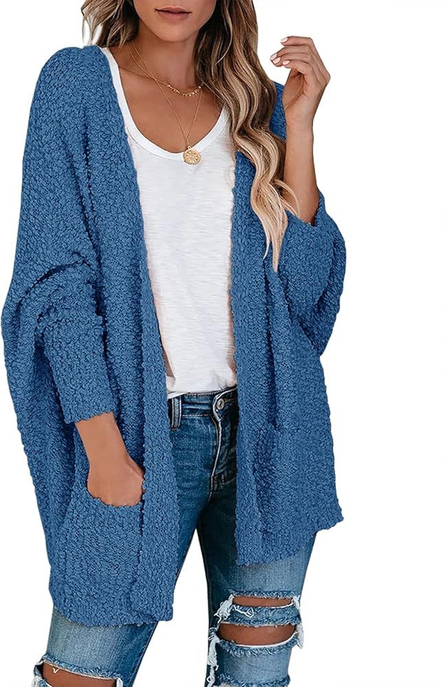 Saodimallsu Women's Chunky Popcorn Cardigan Oversized Open Front Boyfriend Batwing Long Sleeve Fuzzy | Amazon (US)