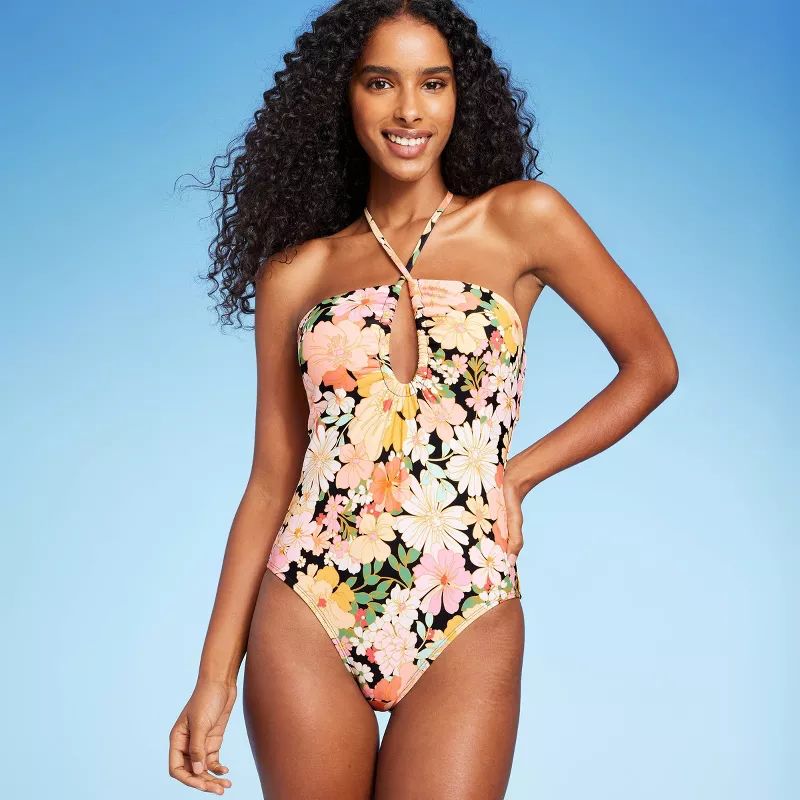 Women's Halter Keyhole Bandeau One Piece Swimsuit - Shade & Shore™ | Target