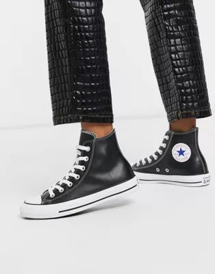 Converse Chuck Taylor All Star Hi leather sneakers in black | ASOS (Global)