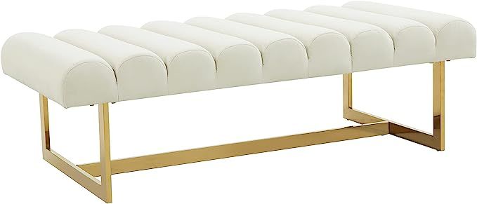 MEXIYA Alessia Modern Channel Tufted Beige Bench Upholstered Velvet Long Bench with Gold Base for... | Amazon (US)