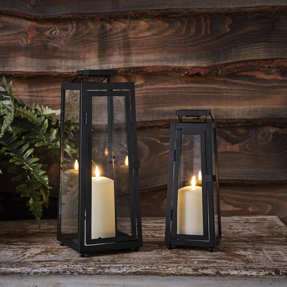 Lights4fun, Inc. Set of 2 Black Metal Solar Powered TruGlow Candle 15.5" & 12" Tall LED Fully Wea... | Amazon (US)
