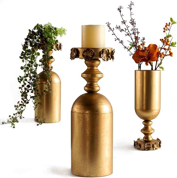 GAKA Gold Metal Vintage Candle Holder -Vases Holder for Wedding Centerpieces-Table Candle Holder ... | Amazon (US)