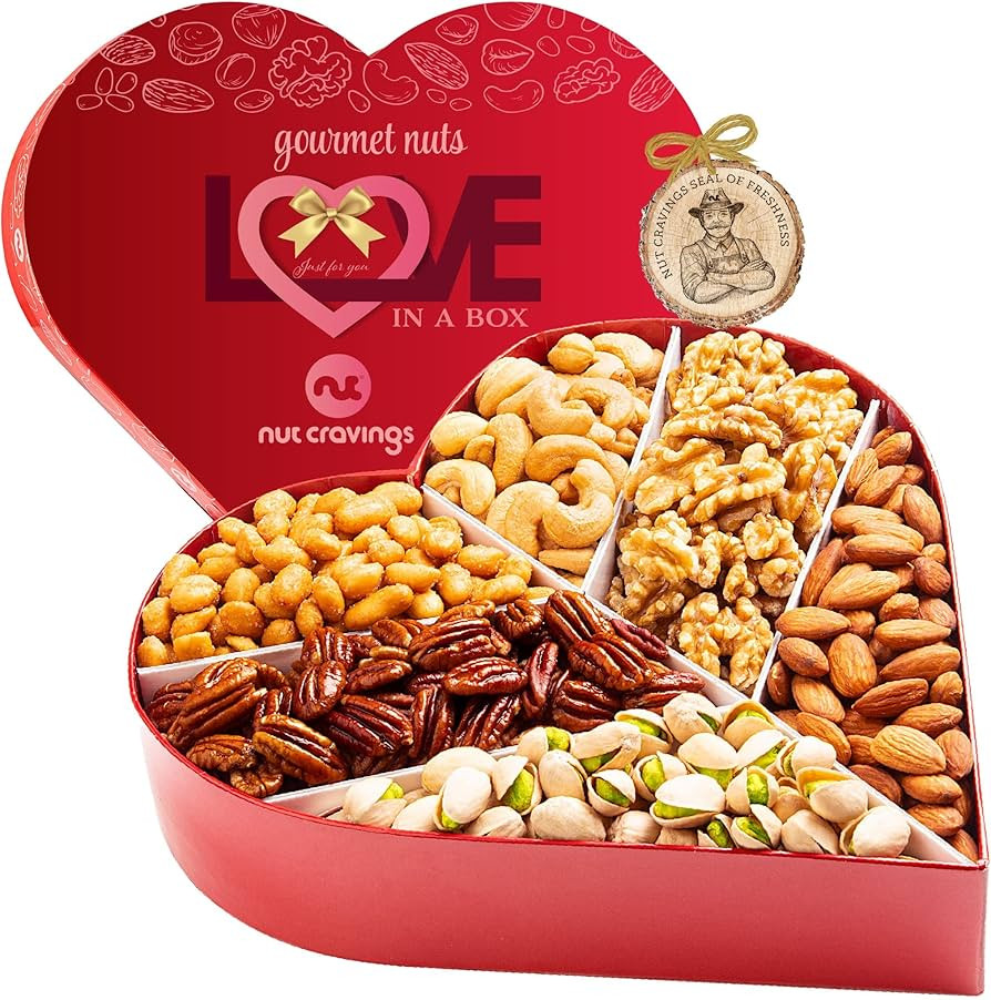 NUT CRAVINGS Gourmet Collection - Valentines Day Mixed Nuts Heart Shaped Gift Basket, Love in A B... | Amazon (US)