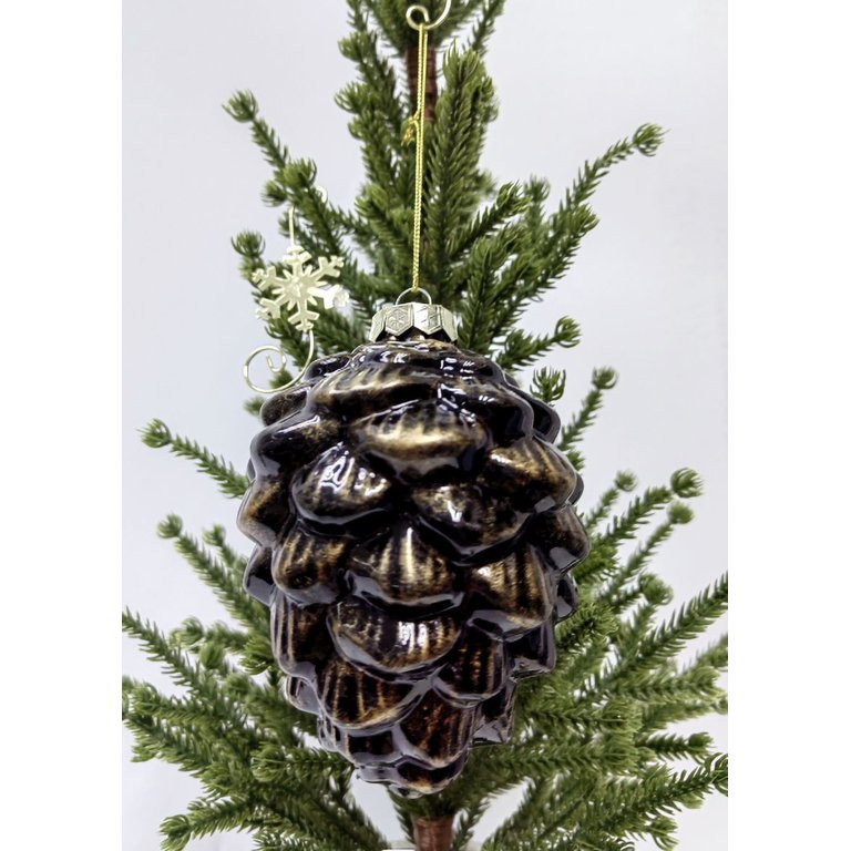 Christmas Set of 6 Brown Color Pinecone Glass Hanging Ornament, 1.01 lbs, by Holiday Time | Walmart (US)
