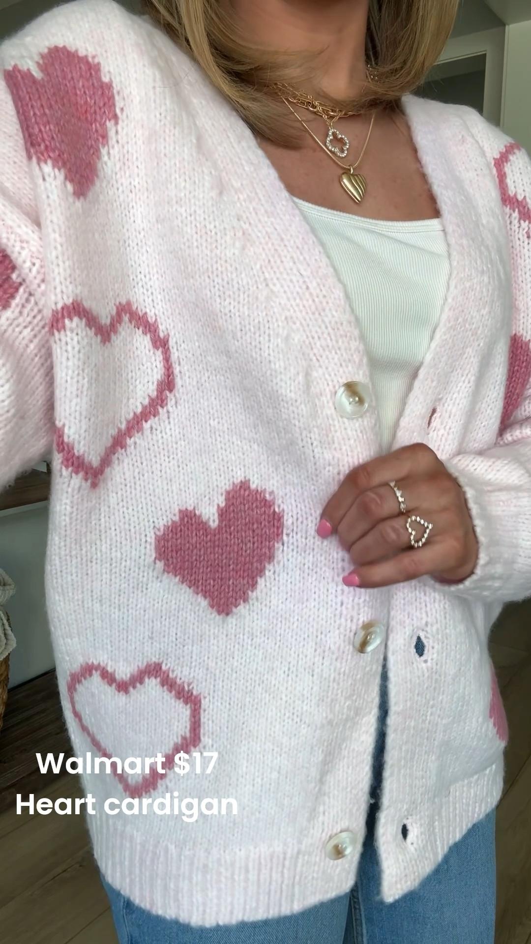 This new head-to-toe Walmart outfit is giving all the sweet Valentine vibes 💕
The $17 heart cardigan is SO soft, cozy, and lightweight — perfect for layering now and wearing straight into spring. It also comes in an adorable star print, which I love just as much ⭐️

Styled with easy straight-leg Walmart jeans, a simple white tank, and the cutest pink Mary Jane flats for an effortless everyday look that works for school drop-off, errands, brunch, or casual date days. Affordable, comfortable, and still so cute — Walmart keeps winning 🙌

Everything is budget-friendly, true to size, and linked for easy shopping.

#walmartfashion #walmartstyle #walmartfinds #walmartoutfit #heartcardigan #valentineinspired #affordablefashion #budgetfriendlyfashion #everydayoutfit #casualchic #springtransition #layeringlook #momstyle #ootd #walmartnewarrivals