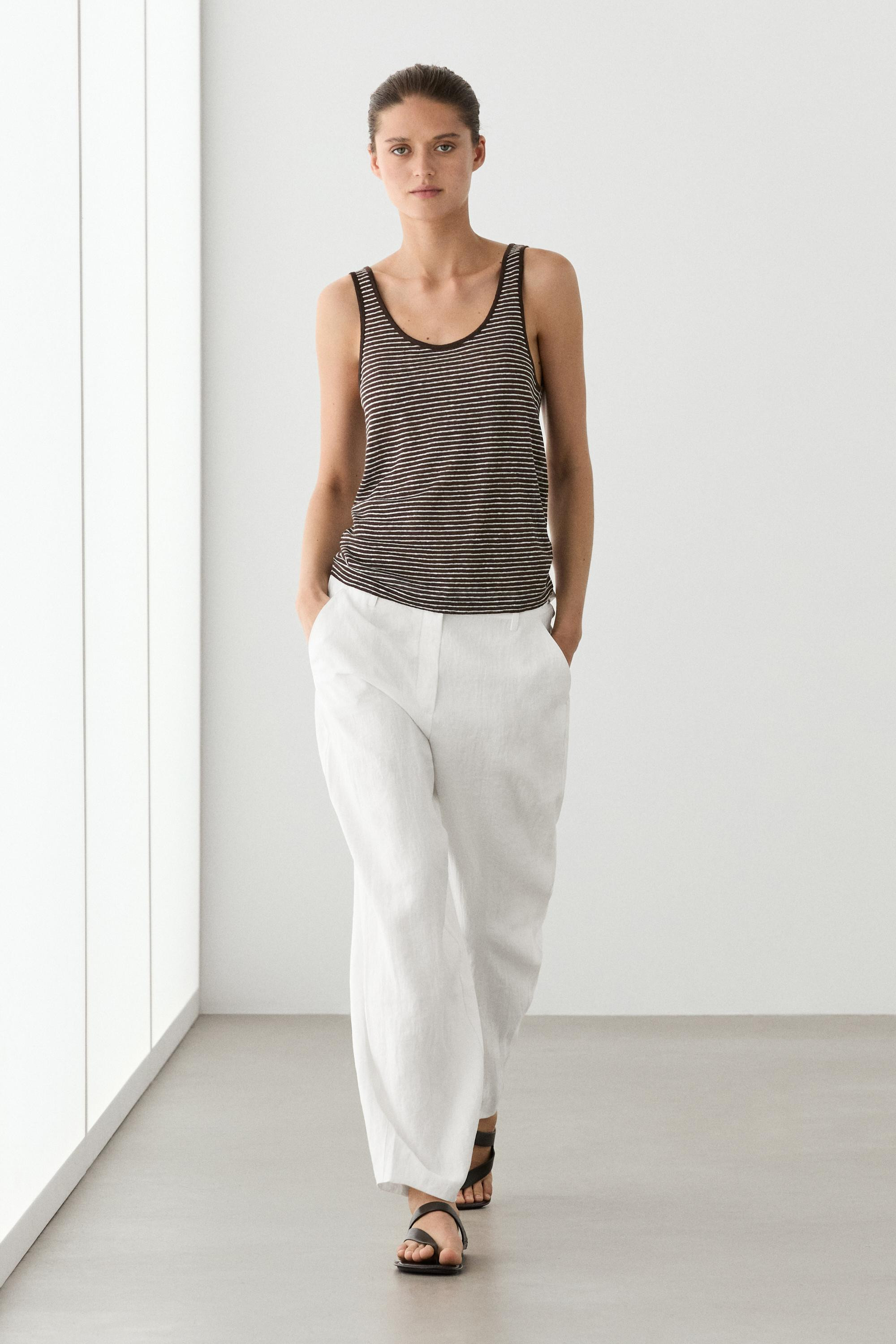 Striped strappy linen top | Massimo Dutti UK