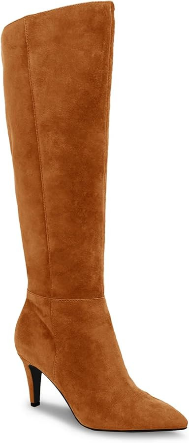 Coutgo Womens Wide Calf Knee High Boots Stiletto High Heel Pointed Toe Side Zipper Suede Long Boo... | Amazon (US)