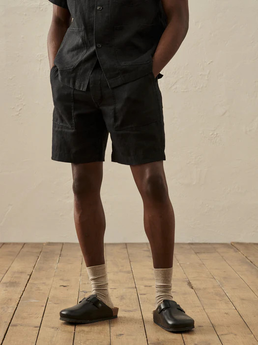 Black Loomed Linen Fatigue Short | Buck Mason