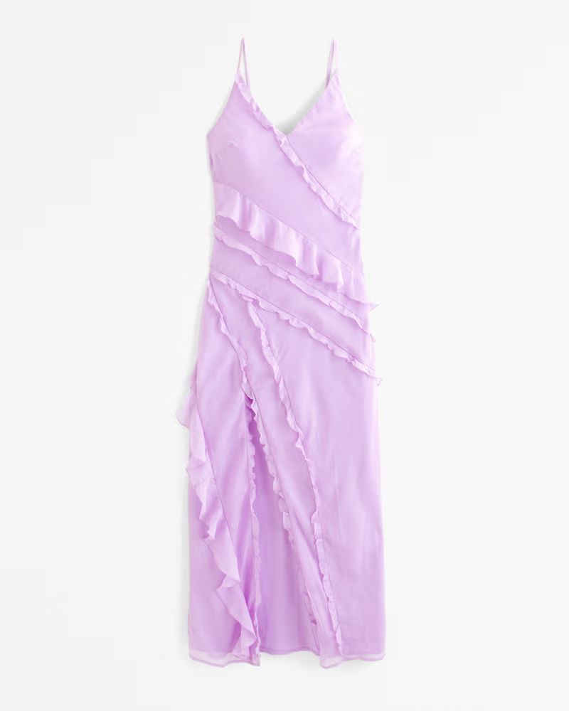 Draped Ruffle Midi Dress | Abercrombie & Fitch (US)