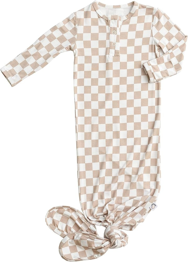 Checkered Knotted Gown Baby Newborn, Viscose derived from Bamboo, Infant Sleeper with Mittens, Ba... | Amazon (US)