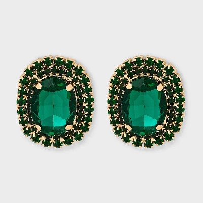 Stone Statement Button Earrings - A New Day™ Gold/Emerald | Target