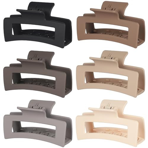 Square Hair Clips 3.5 Inch Medium Claw Clips Rectangle Hair Claw Clips 6 Pack Rubber Paint Jaw Non-Slip Thick Hair Accessories for Women Girls -Chocolate | Amazon (US)