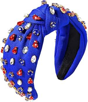 NVENF 4th of July Headbands, American Flag Star Headband Pearl Crystal Rhinestone Knotted Headban... | Amazon (US)