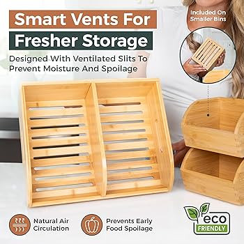 Potato and Onion Storage Bin for Pantry and Kitchen Counter - Ventilated Stackable Bamboo Organiz... | Amazon (US)