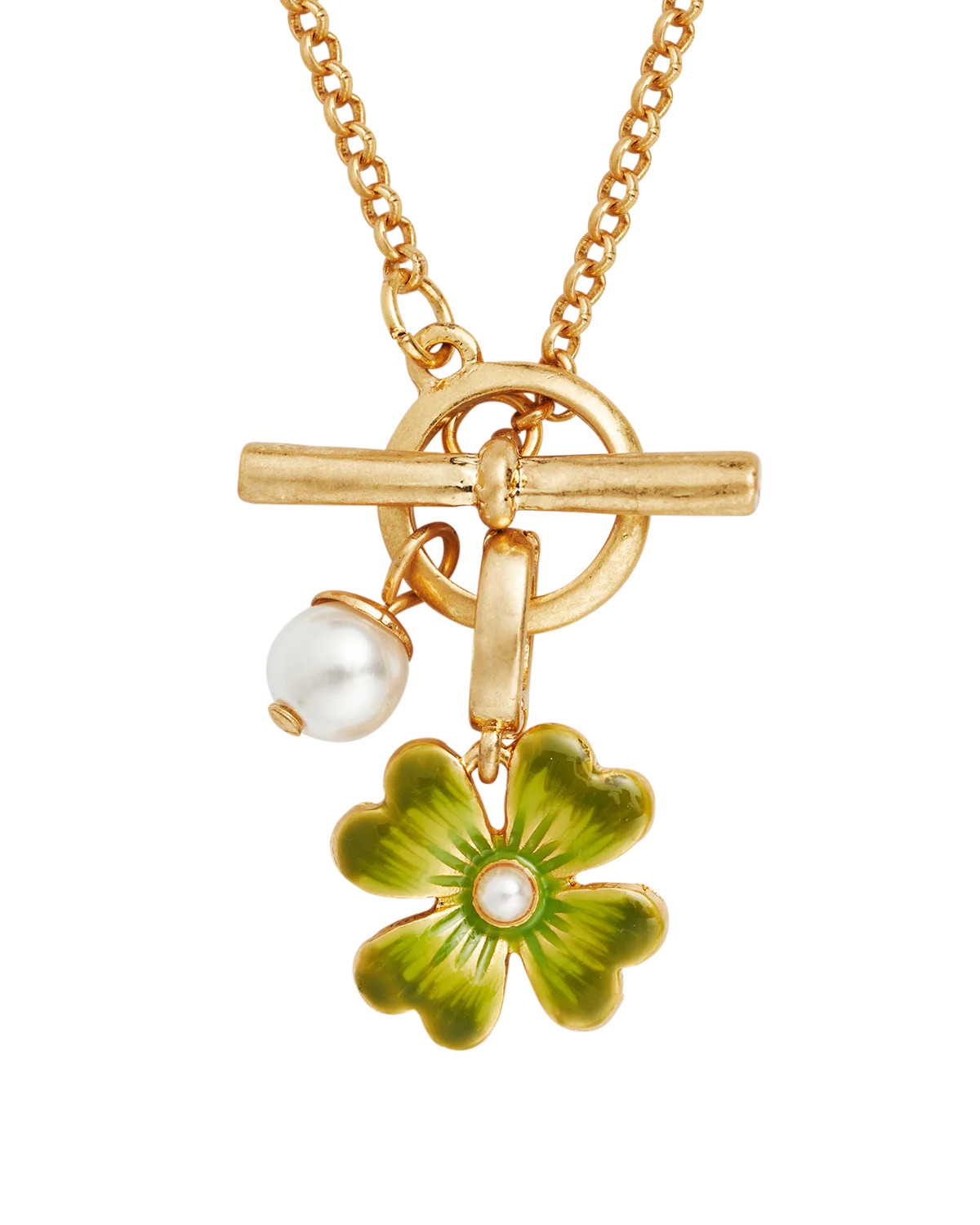 Gold Lucky Clover & Pearl Necklace | Fable England