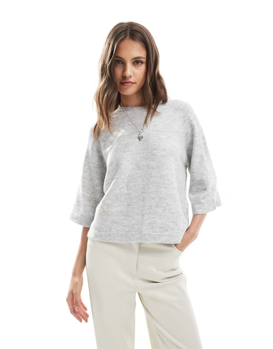 ONLY cropped knitted t-shirt in light grey | ASOS (Global)