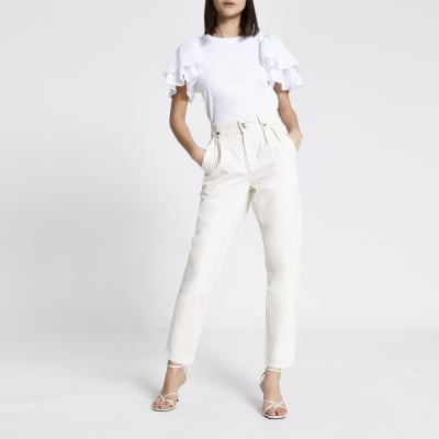 Ecru high rise tapered jeans | River Island (US)