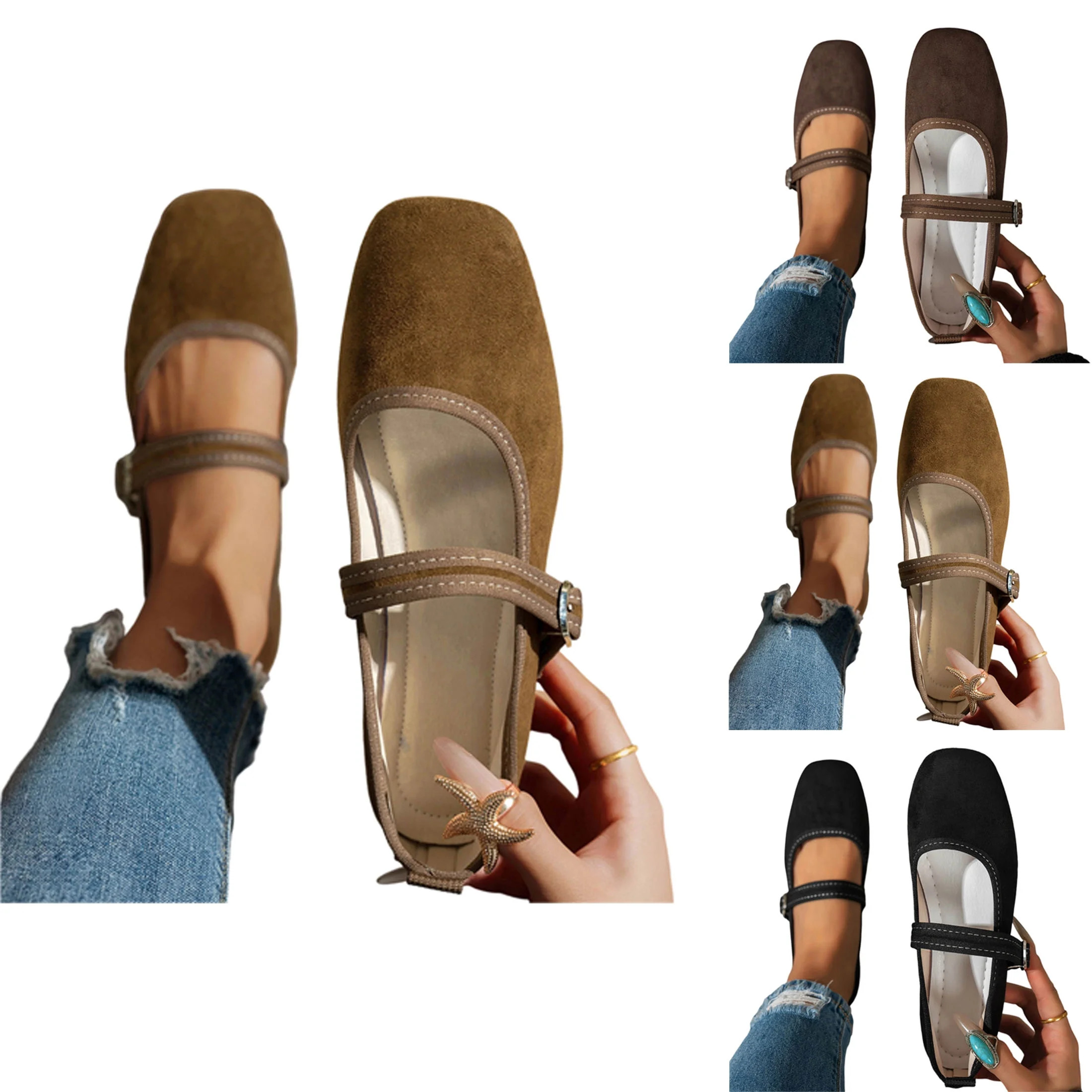 Women's Ballet Flats Square Toe Velvet Mary Jane Shoes Women Comfortable Dress Shoes for Women Ca... | Walmart (US)