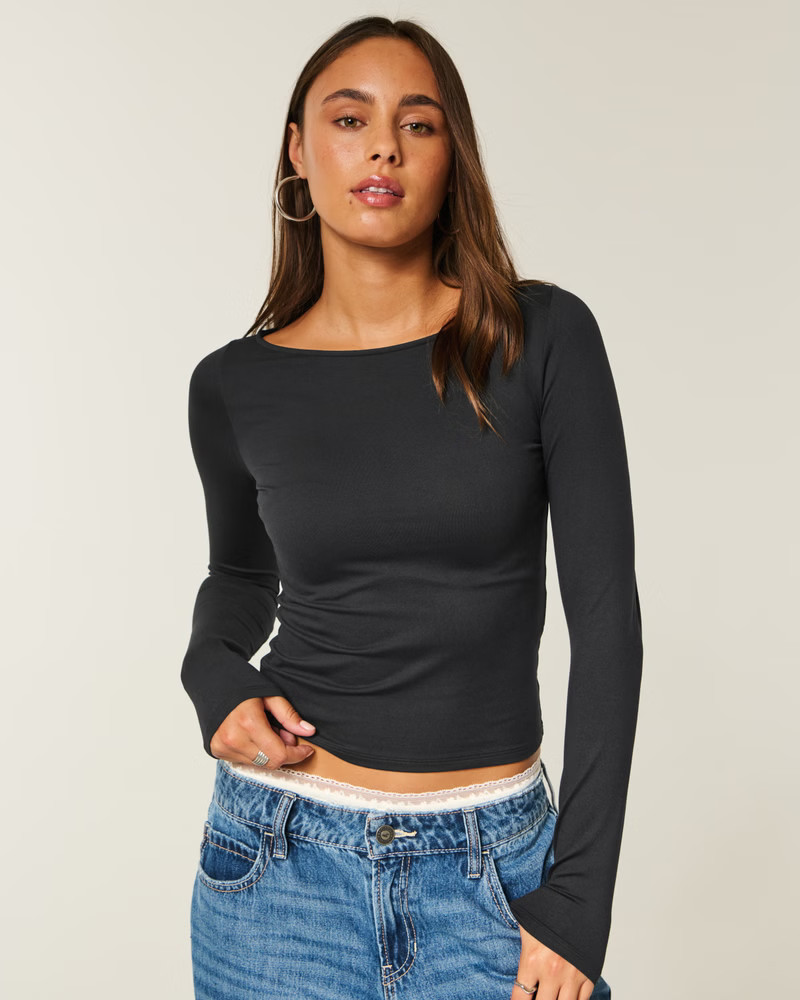 Women's Long-Sleeve Seamless Fabric Slash-Neck Top | Women's Tops | HollisterCo.com | Hollister (US)