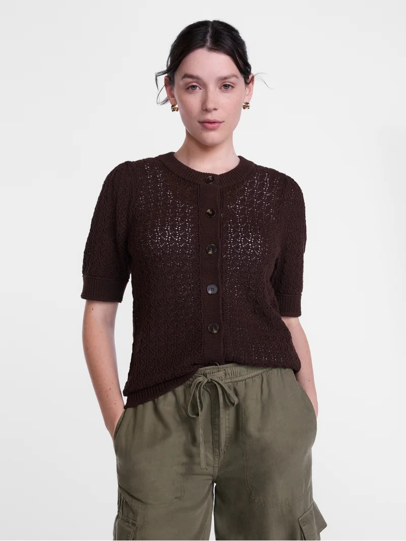 Scenario Women's and Women's Plus Crewneck Cardigan with Short Sleeves, Lightweight, Sizes XS-4X | Walmart (US)