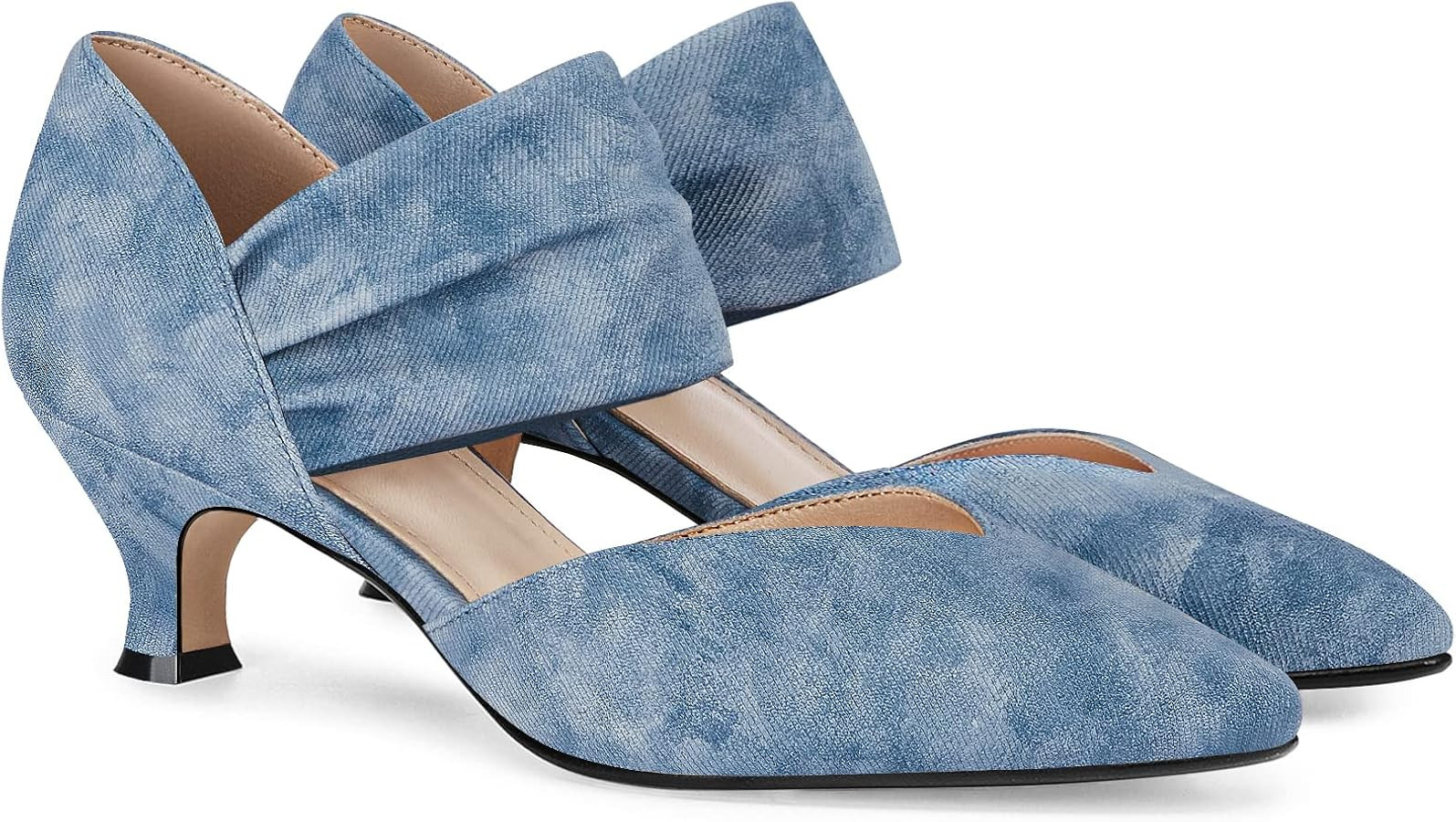 Coutgo Womens Low Kitten Heel Dress Shoes Pointed Toe Slip on Ankle Strap Cutout Elegant Party We... | Amazon (US)