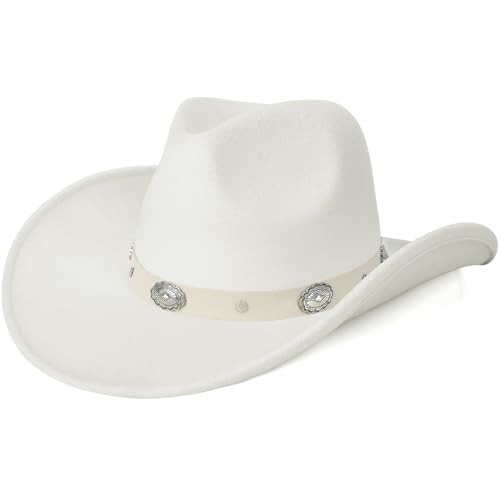 WQWOVRVO Cowboy Hats for Women/Mens Straw Wide with Felt-Fedora Brim Western Cowboy Hat for Womens (US, Alpha, One Size, A-White) | Amazon (US)