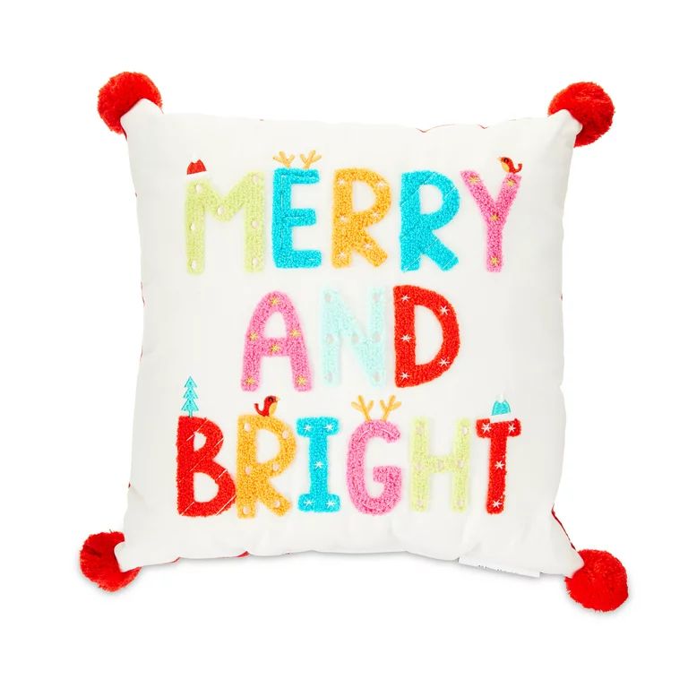Merry and Bright 15.5" x 15.5" Decorative Pillow, by Holiday Time | Walmart (US)