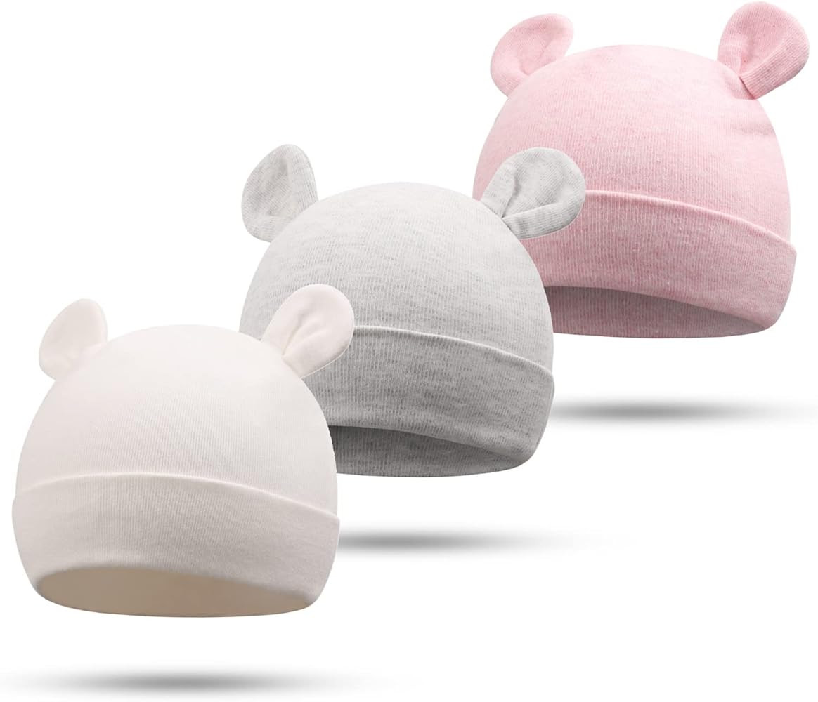 Bamery Newborn Baby Girls Hospital Hat Thick Cute Bear Ear Cotton Baby Boy Beanie for 0-6Months | Amazon (US)