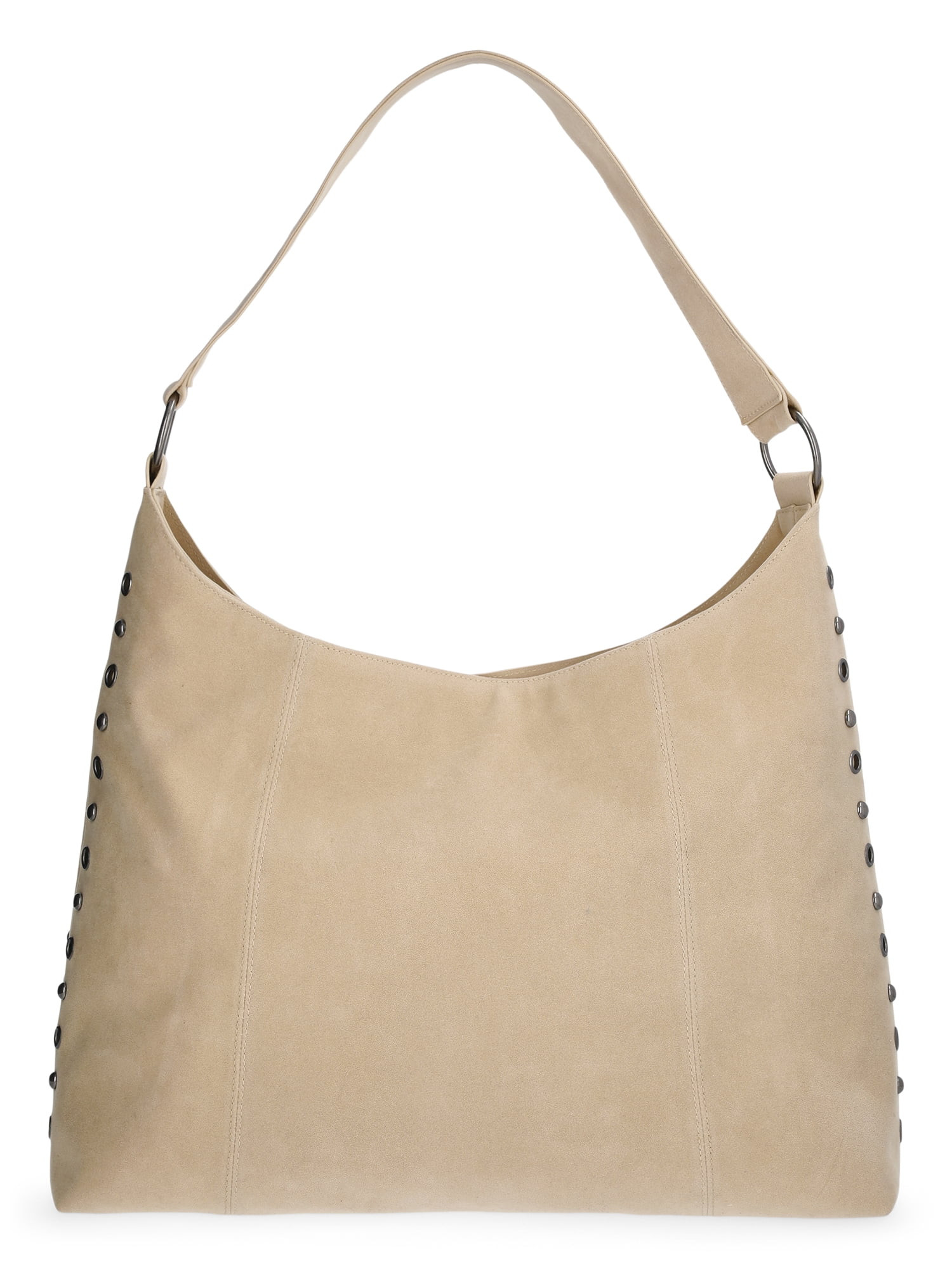 No Boundaries Women's Faux Suede Studded Moto Hobo Bag, Beige | Walmart (US)