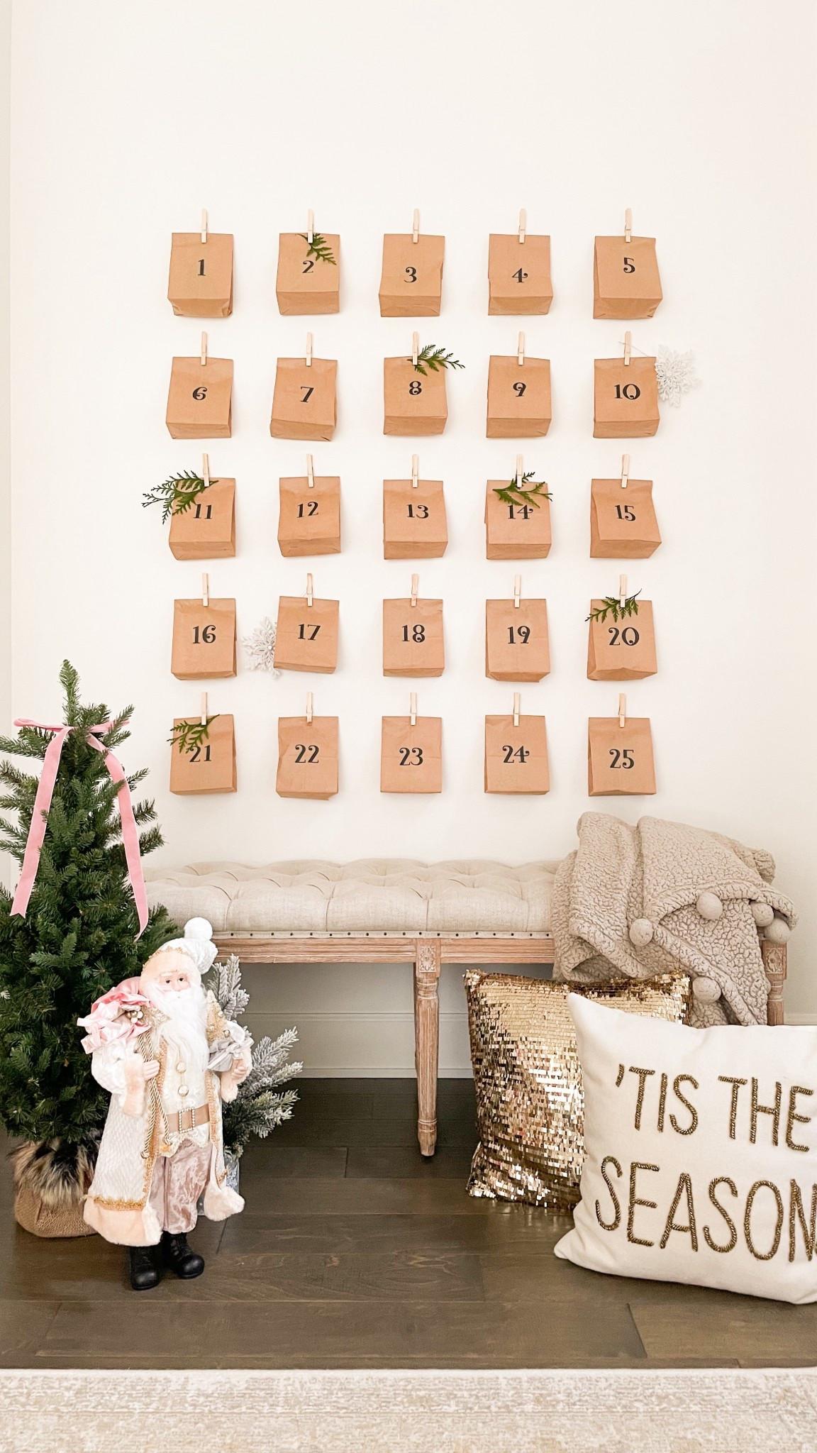 DIY Advent calendar! 
Circuit cardstock, wooden clothespins, picture hanging stripes, glass jars, brown papers. 


#LTKSeasonal #LTKHoliday #LTKHome