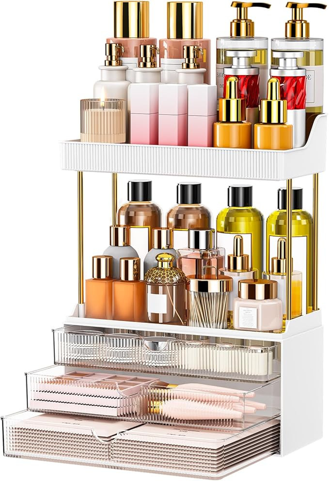5 Tiers Bathroom Counter Organizer - 3 Drawers Makeup Organizer, Cosmetic Storage Drawer for Dres... | Amazon (US)
