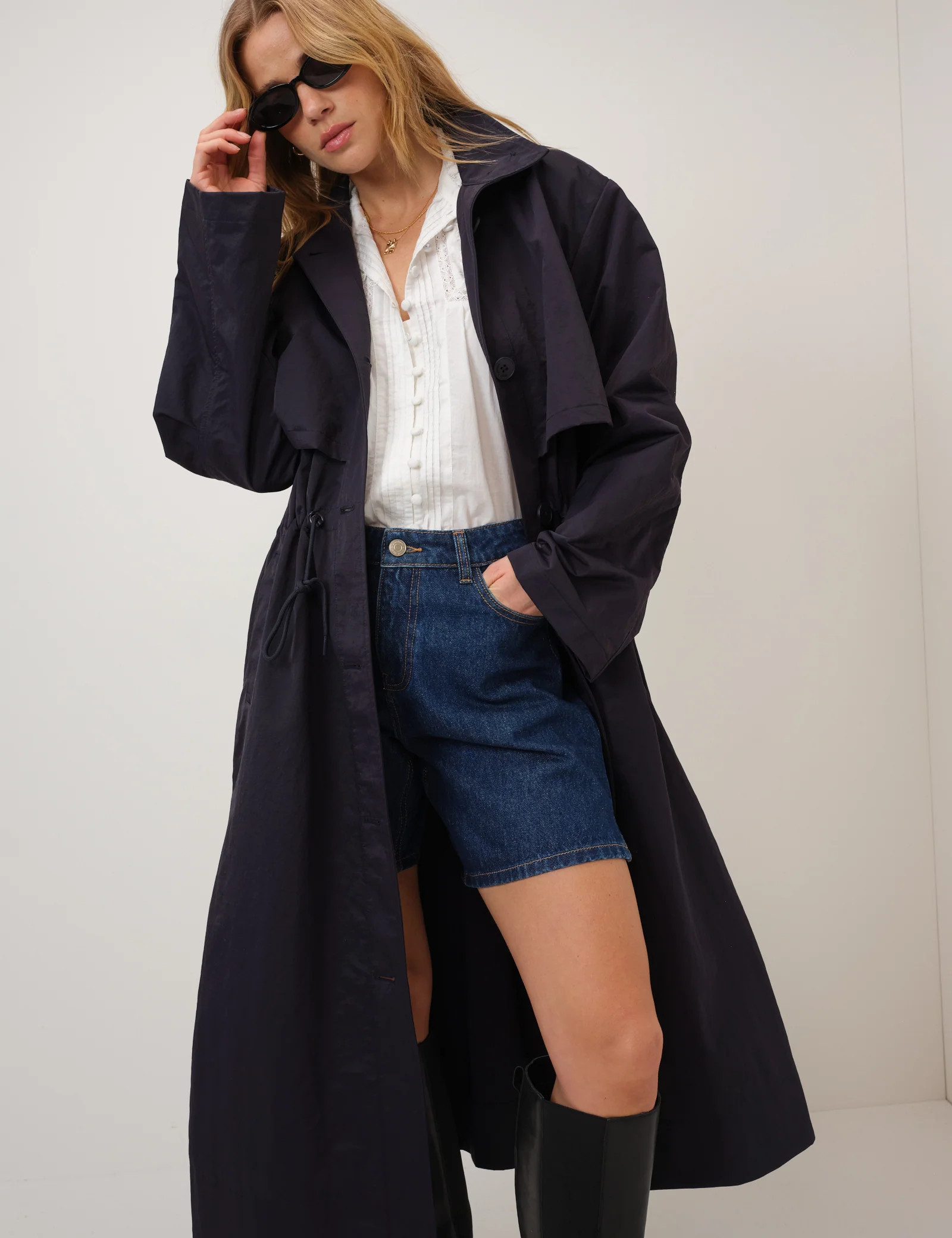 Navy Longline Funnel Neck Parka Jacket | Nobody's Child