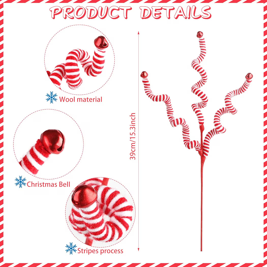 CCINEE 4 Pcs Christmas Woolen Bells Curly Pick,Red White Candy Picks Christmas Tree Ornaments Bel... | Amazon (US)