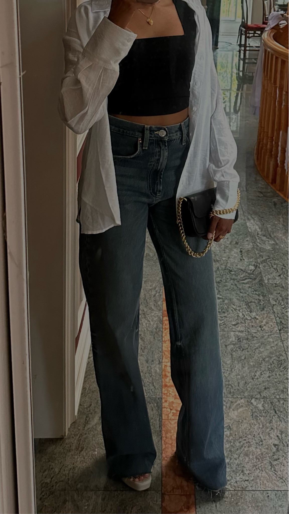 night out outfit, dinner outfit, long jeans, wide leg jeans, blue denim, high heels, blank tank top

#LTKfit #LTKstyletip