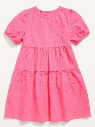 Textured Tiered Puff-Sleeve All-Day Dress for Girls | Old Navy (US)