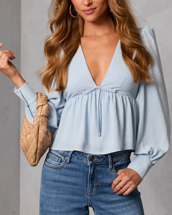 Velda Front Tie V Neck Peplum Top | VICI
