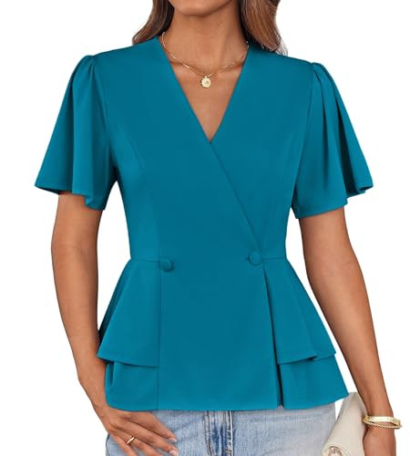 GRACE KARIN 2025 Women's Business Casual Outfits Peplum Tops Dressy Summer Short Sleeve V Neck Wr... | Amazon (US)