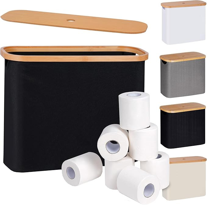 eFluky Toilet Paper Storage Basket with Lid, Free Standing Holder for Up to 9 Mega Rolls, Black | Amazon (US)