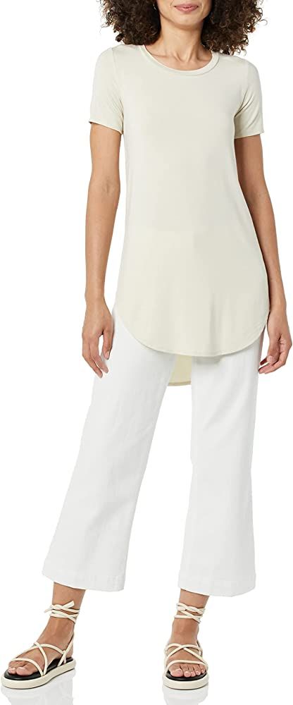 Daily Ritual Women's Jersey Standard-Fit Short-Sleeve Open Crewneck Tunic | Amazon (US)