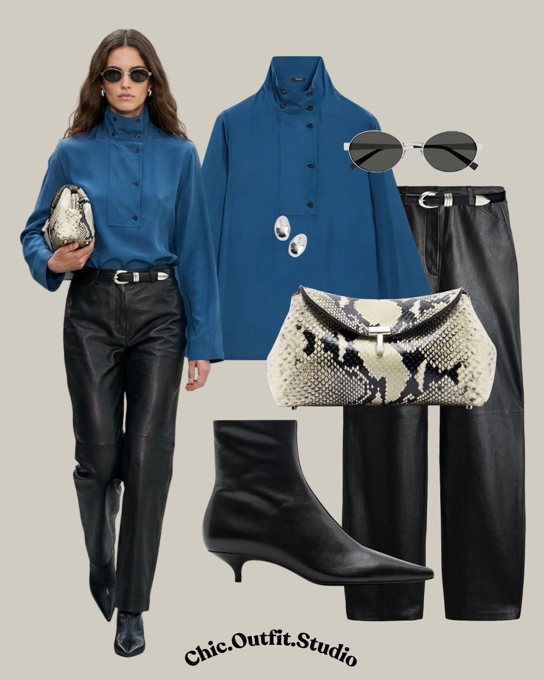 Cobalt Blue Blouse + Leather Trousers + Snakeskin Bag

✨A rich cobalt blue blouse styled with sleek black leather trousers creates a striking fall outfit that feels sophisticated and fashion-forward. The structured silhouette is balanced with a statement snakeskin handbag and pointed black ankle boots, while silver accessories add a polished finish. 

✨Perfect for creative office days, client meetings, business dinners, gallery visits, evening events, or city lunches. A great way to bring bold color into your fall wardrobe while keeping the rest of the look sleek and timeless.

✨Tags: cobalt blue blouse outfit, blue blouse outfit women, leather pants outfit women, fall workwear women, blue and black outfit women, snakeskin bag outfit, statement blouse outfit, fall office outfit, business casual outfit women, creative workwear outfit, chic fall outfit women, European fashion style, ankle boots outfit women, elevated evening outfit, bold color outfit women, sophisticated fall fashion

#LTKautumn #LTKdatenight #LTKshoes