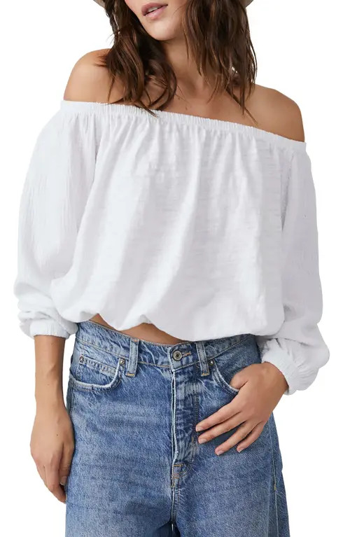 Free People Parfait Bubble Off the Shoulder Crop Top in Optic White at Nordstrom, Size Large | Nordstrom