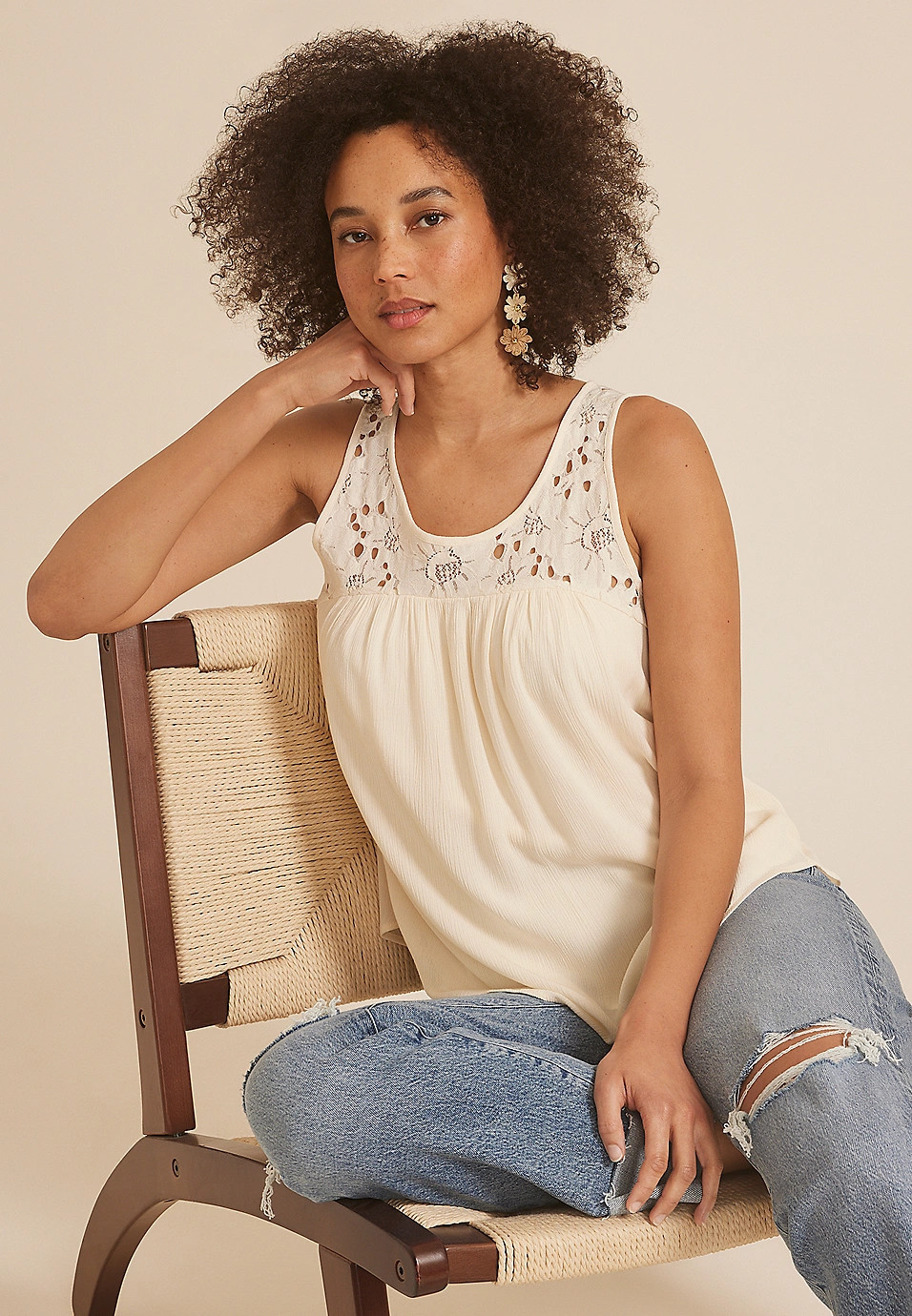 Lace Yoke Trim Tank Top | Maurices