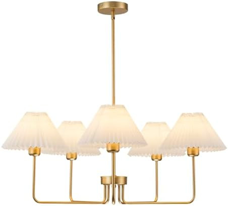5-Light Gold Chandelier,Mid Century Modern Dining Room Light Fixtures with White Pleated Fabric S... | Amazon (US)