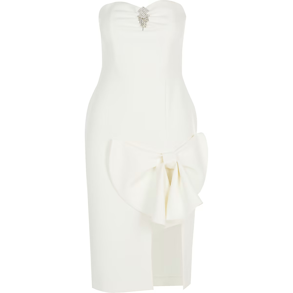 White bow front embellished bandeau dress | River Island (UK & IE)
