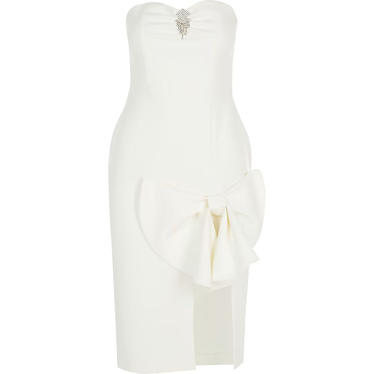 White bow front embellished bandeau dress | River Island (UK & IE)